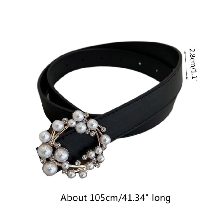 Luxurious Waist Belt with Pearl Circle Pin Buckle for Woman Jeans Skirt Decors