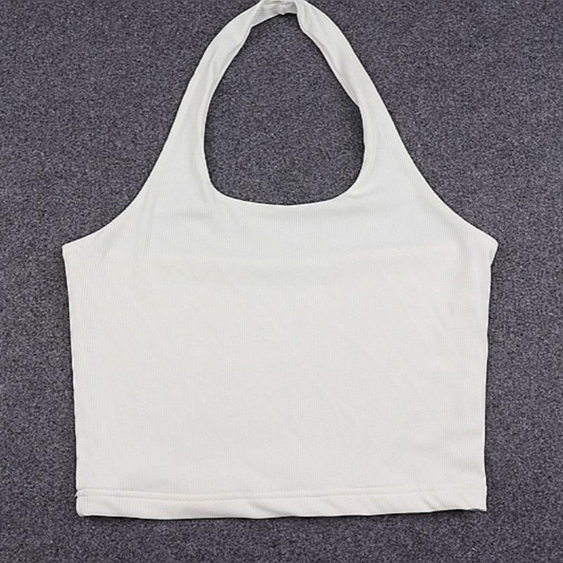 Summer New Sleeveless Sexy Crop Tops Women Halter Backless Slim Fit Base Tank Tops Women Vest Fashion Ribbed Solid Lady Casual Tanks Camis 24683