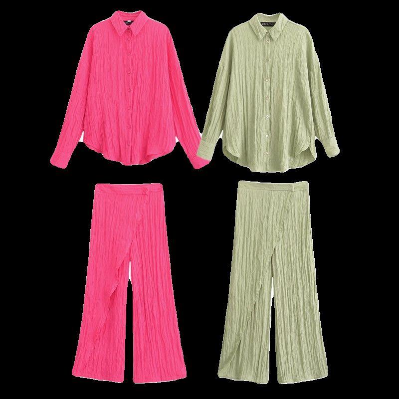 Fashion Style 2024 Summer New Arrival Women's Wrinkle Effect Shirt High Waist Wrapping Towel Style Pants 8741128