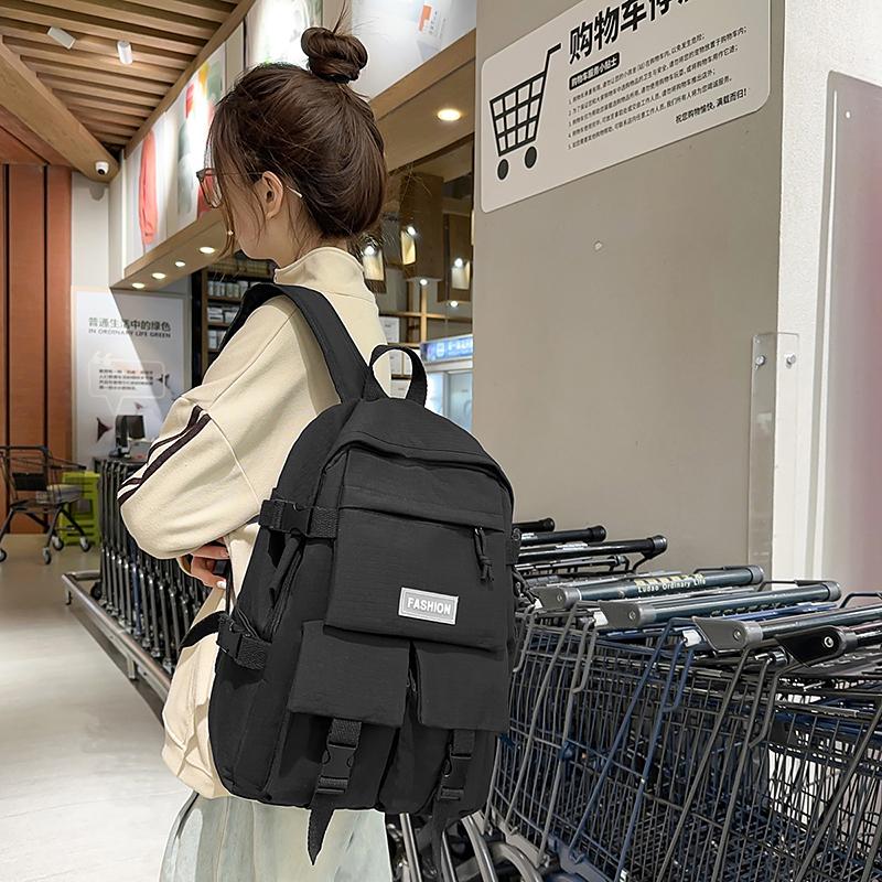 Solid Color Schoolbag Women's Large Capacity Travel Backpack Student Backpack