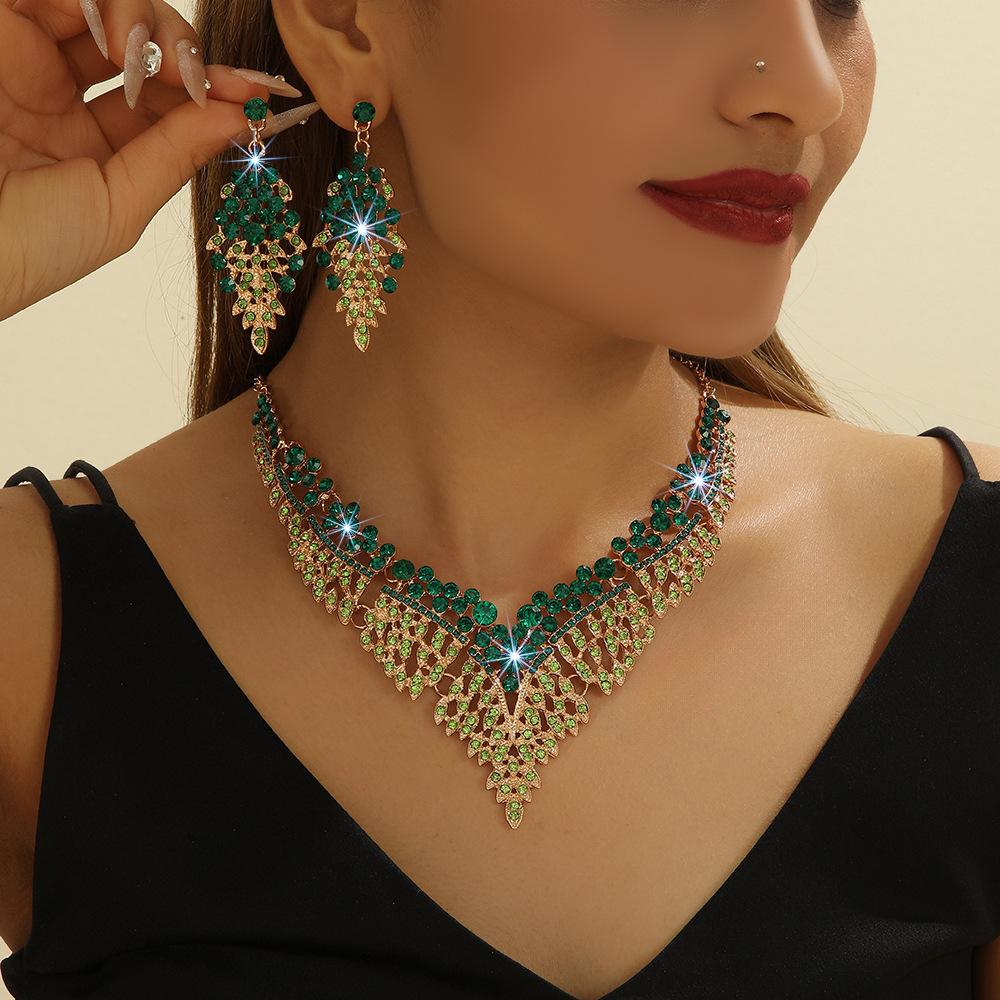 FYUAN Luxury Inlay Rhinestone Necklace Earrings for Women Purple Crystal Water Drop Pendant Wedding Bride Jewelry Sets