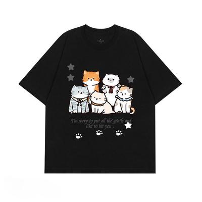 Fun Cat Printed Men's T-Shirt Summer Vintage Kawaii Men's Women's Surfing Beach T-Shirt Unisex Breathable Casual Top