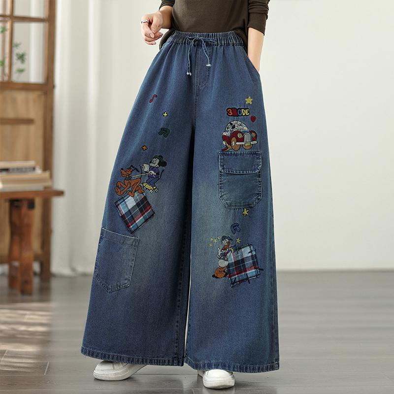 DIMANAF 2025 Plus Size Autumn Jeans New Long Pants Women Embroidery Denim Trousers Big Size Casual Loose