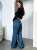 Women's High-Waisted Retro Cargo Jeans, Wide-Leg, Floor-Length Spicy Girl Style