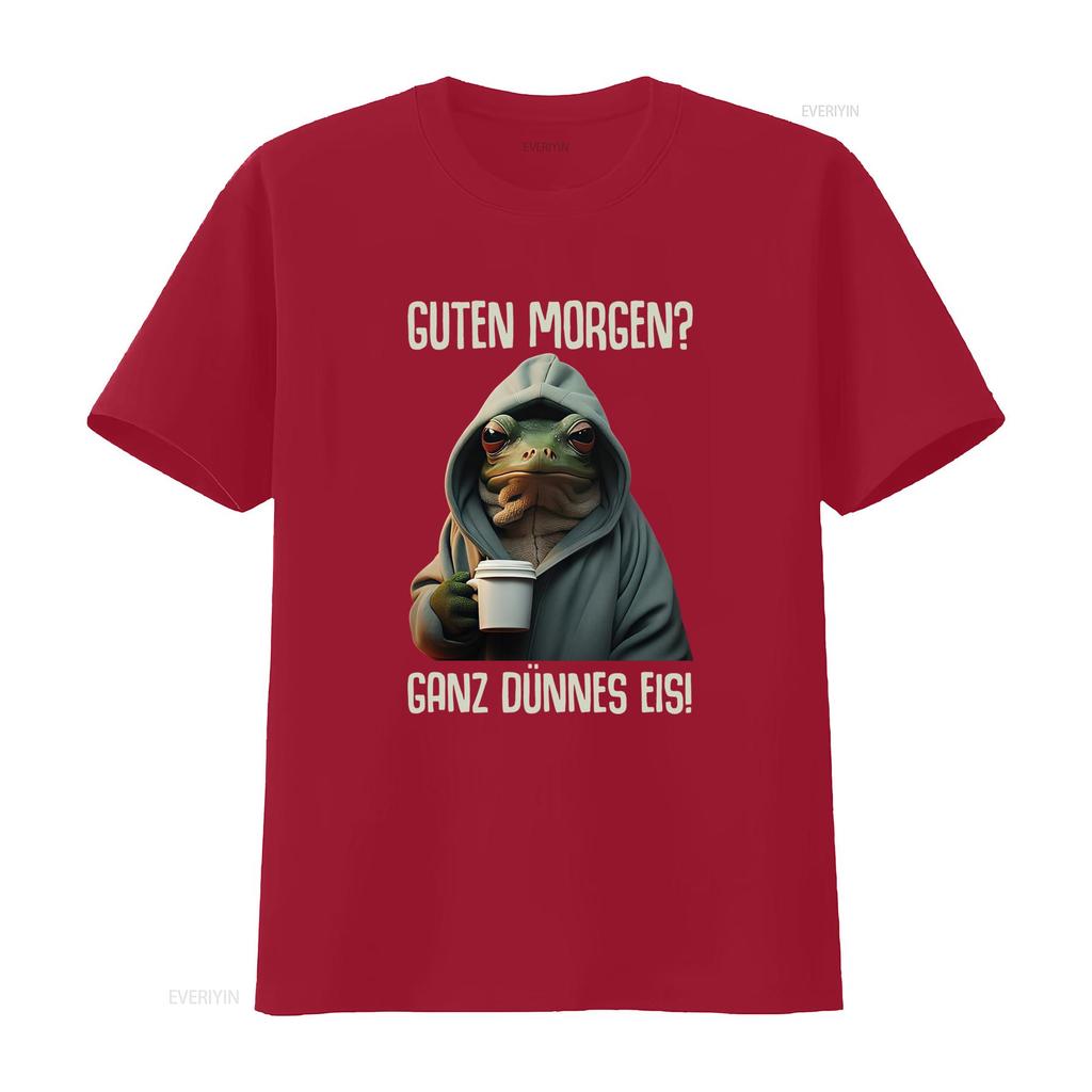 Good Morning Guten Morgen Funny Frog Coffee Quote T Shirt Premium With Look Design vintage Washed Stretched Casual homme