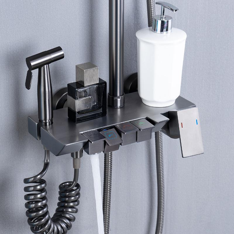 304 Stainless Steel Bathroom Shower Set Nickel/Gray Piano Keys Shower System Set Bathroom Shower Set Hot and Cold Shower Faucet