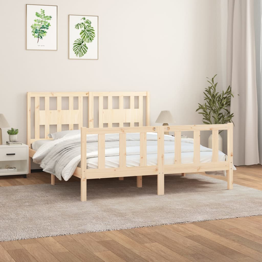 Solid Wood Bed with Headboard Pine 160 X 200 Cm