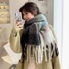 Autumn and winter imitation cashmere fringed large scarf women's warm thickened double-sided color matching enlarged shawl fluffy tide