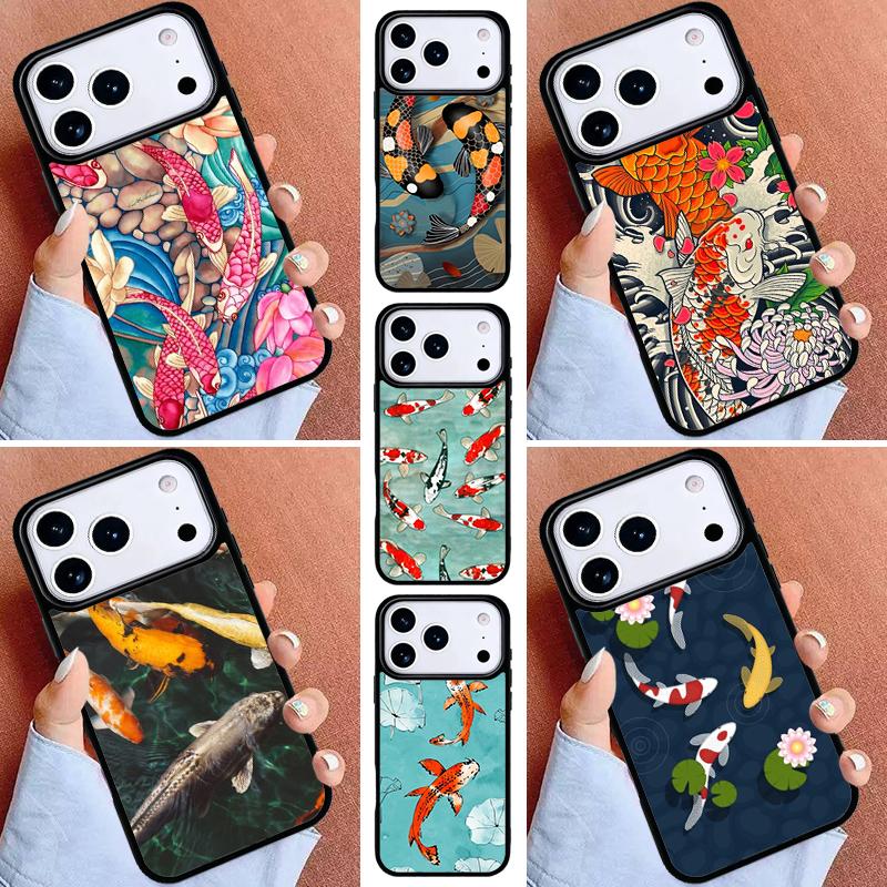 Japanese Koi Fish Phone Case for iPhone 16e 15 14 13 12 17 Pro Max Plus Air 17pro Cover Coque