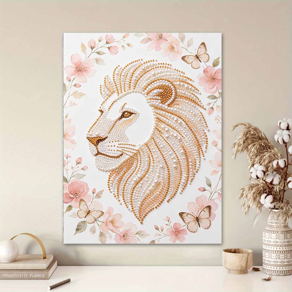 DIY Pearl Embroidery Diamond Painting Kit Majestic Lion Sparkling Beads Art Craft Handmade Decoration Gift for Home