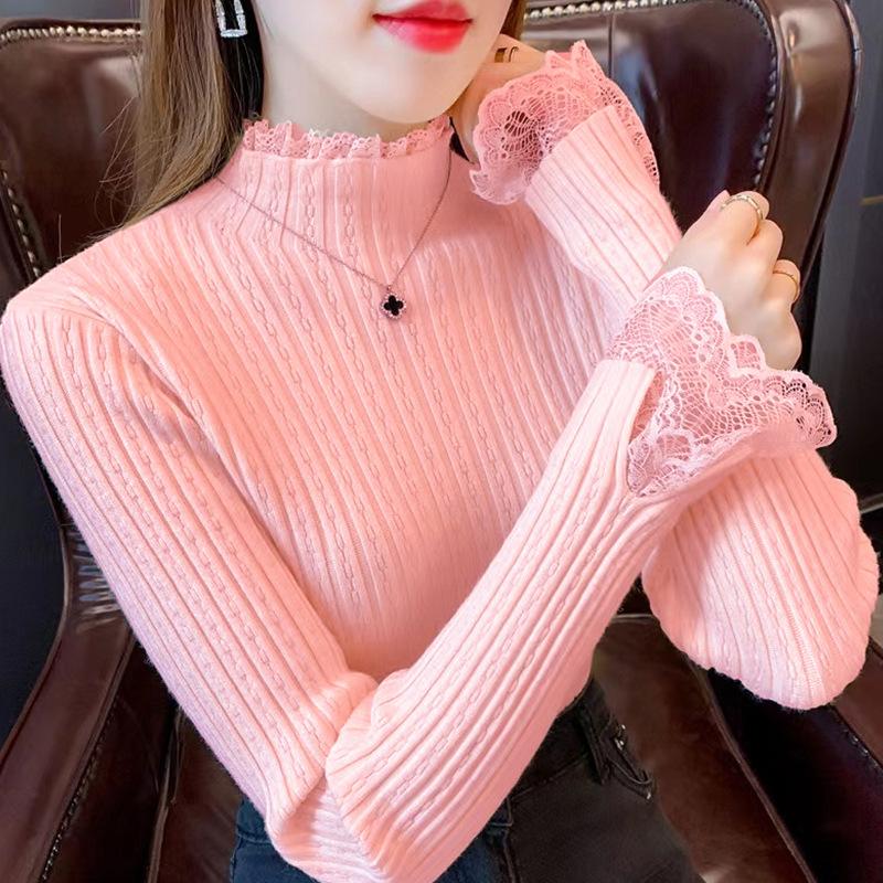 

Женский осенне-зимний пуловер с длинным рукавом, воротником-стойкой, облегающего кроя, базового однотонного цвета, вязаная футболка-топ для многослойности one size