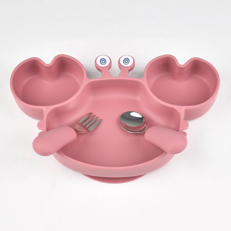 3Pcs/Set Baby Safe Silicone Dining Plate Food Feeding With Spoon Fork Cartoon Children Dishes Prevent Tipping Over And BPA Free