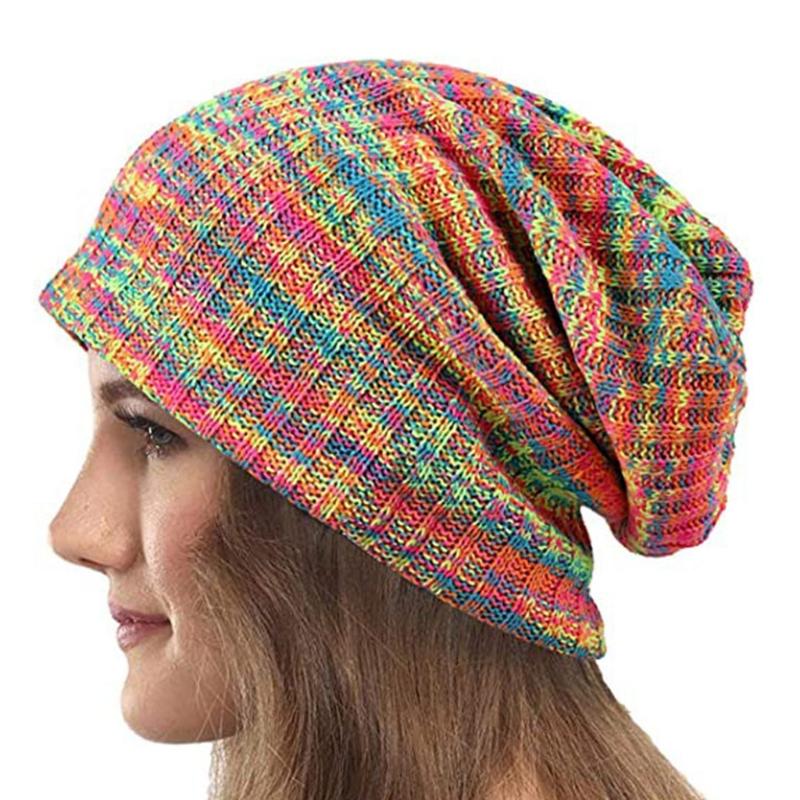 Striped Wool Hat Mixed Color Knitted Hat Ear Protect Warmth Thicken Autumn Winter for Boys Girls Xmas Halloween New Year