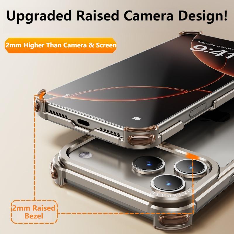 Oatsbasf Metal Frameless Phone Case for iPhone 17 Air/17 16 15 Pro/Pro Max Ultra-thin Magsafe Phone Case Air Cushion Shockproof