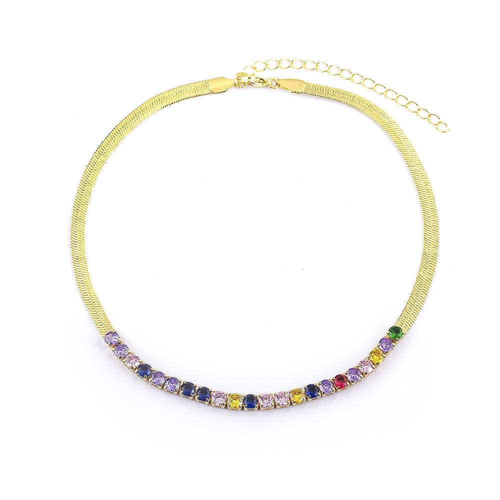 Nidin High Quality Rainbow Shiny Crystal Zircon Chain Necklace 7 Colors For Women Female Fashion Versatile Jewelry Accessories