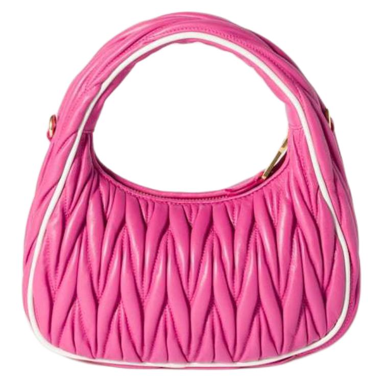 MIU MIU Wander Series Logo Falten-Design Nappaleder Schulter-Crossbody-Tote-Tasche Damenhandtaschen Kirschrot Weiß 5BC125_2IBS_F0F6W_V_OOF