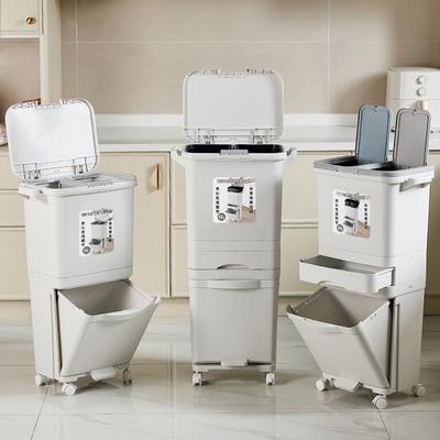 Large Capacity Kitchen Trash Can with Lid and Pedal, No Bending, Dry & Wet Separation, Ideal for Food Waste Storage.
