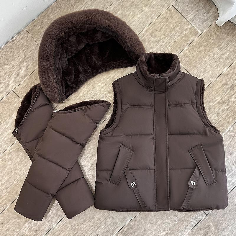Winter new women's fashion big fur collar down cotton clothes with detachable sleeves and cotton-padded coats on both sides