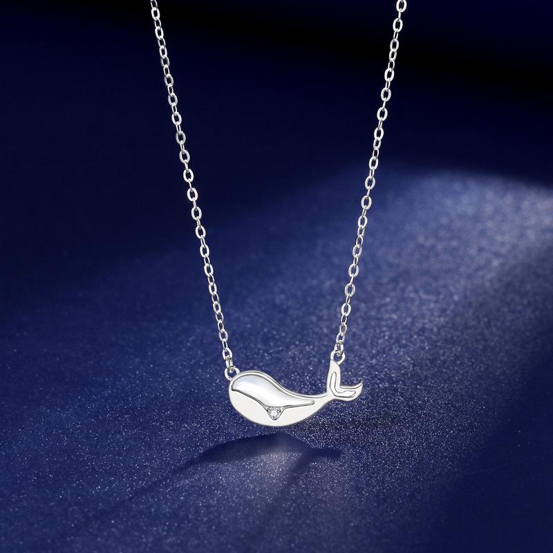 New Whale Necklace: Women s Luxurious White Mother-of-Pearl Clavicle Chain with Small Fish Pendant 925 Silver белого золота