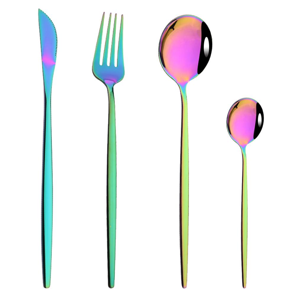 Rose Gold Mirror Cutlery Set Fruit Forks Spoons Dessert Knives Wedding Dinnerware Stainless Steel Flatware Dinner Tableware Set