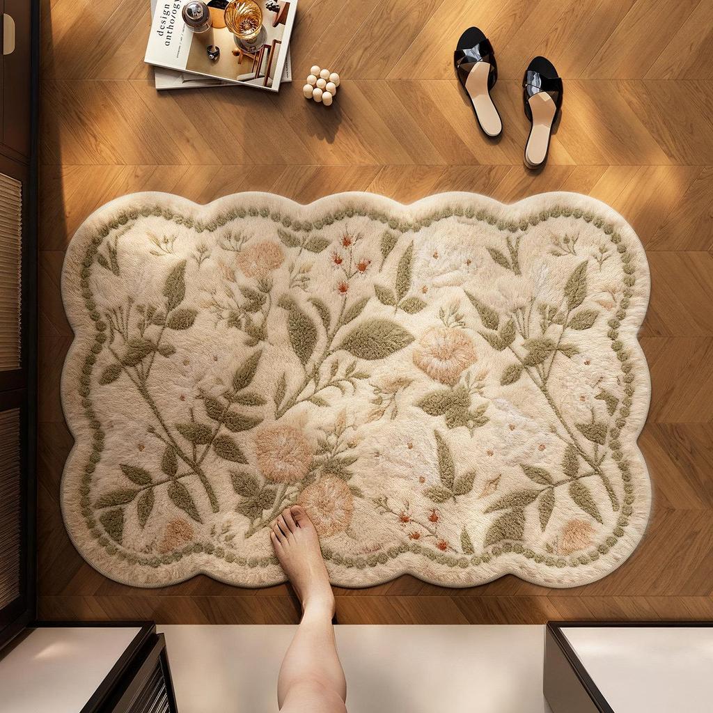 American Style Imitation Cashmere Irregular Floor Mat - Water Absorbent, Dirt Resistant for Bathroom and Kitchen Hallway.