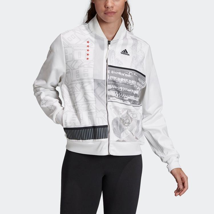 Adidas All Over Print Logo Sports Jacket Women Jackets White FS8983