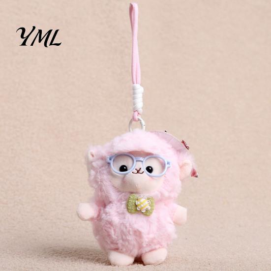 Decorative Lanyard Pendant Plush Sheep Doll for Bags And Keys, Soft Curly Stuffed Animal Keychain Healing Gift Girls with Bow Glasses Accessories,