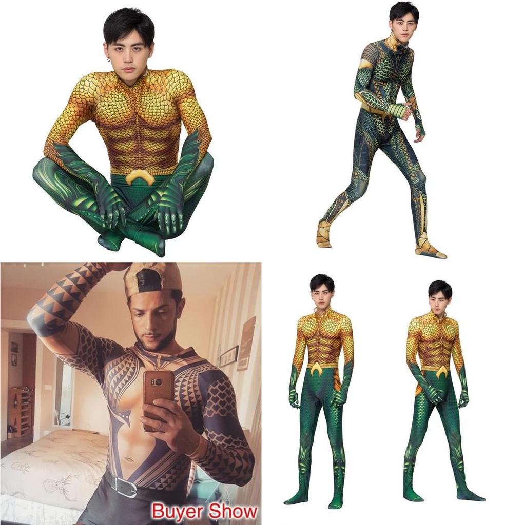 Aquaman Arthur Curry Cosplay Kostüm Bodysuit Perfekt für Halloween Cosplay**