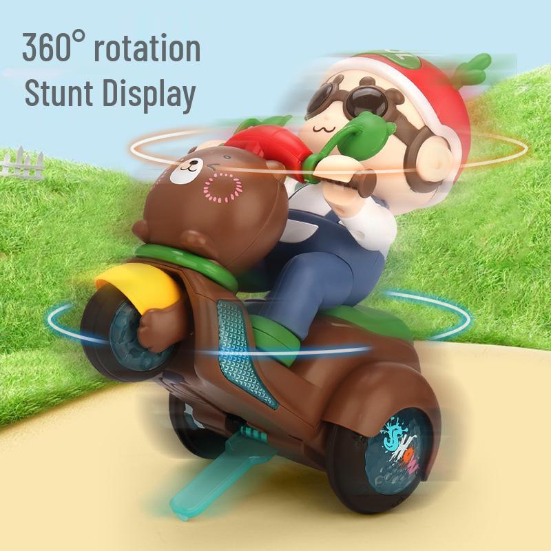 Cute Bear Stunt Tricycle: 360° Rotating Electric Toy with Lights & Music for Children Ages 1-3