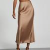 Gonne lunghe eleganti in raso estive da donna, tinta unita, vita alta, moda Faldas