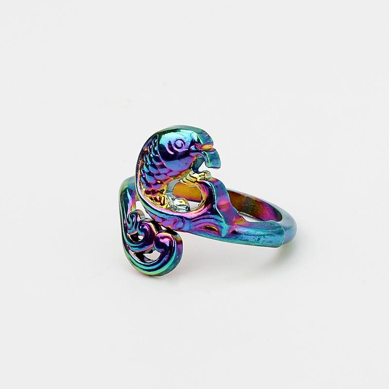 Vintage Peacock Open Ring: Ethnic-Style Adjustable Animal Jewelry for Couples