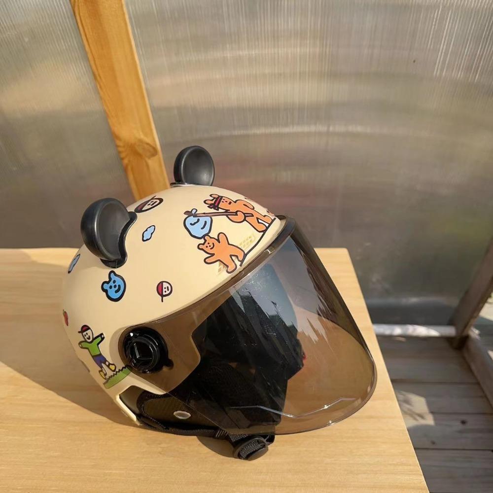 Battery Car Helmet Male and Female Student Cartoon Couple Four Seasons Universal Safety Hat National Standard Winter Ear Protection Half Helmet