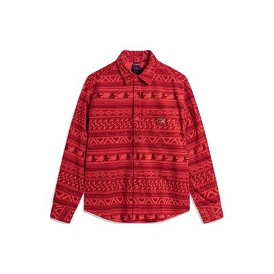 Striped Single-Breasted Loose Long Sleeve Shirt Men Shirts Cinnabar-Red ASHU001-6