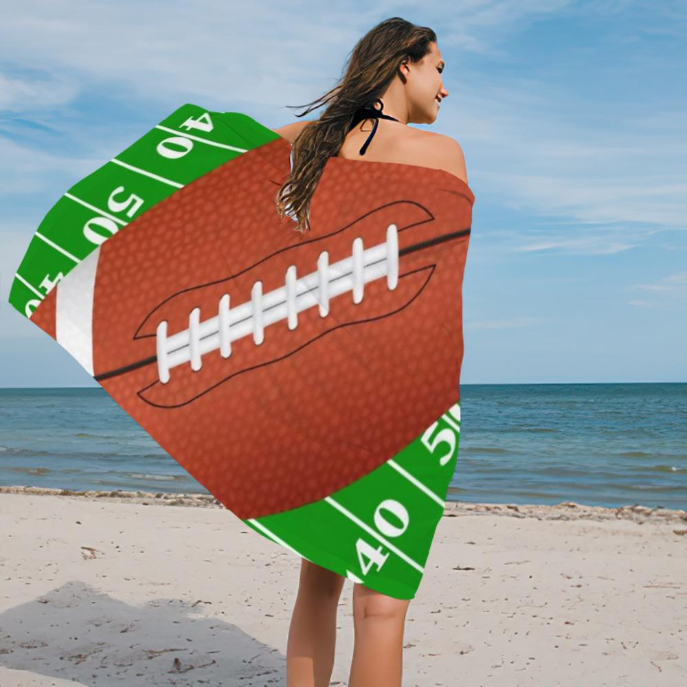 Rugby-Thema digital bedrucktes Polyester Superfeine Faser beidseitiges Fleece Strandurlaub Badetuch, Strandtuch