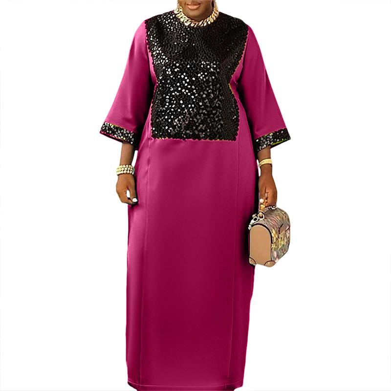 Dámské maxi šaty plus size s výstřihem do V, netopýřími rukávy, flitrovou patchworkovou aplikací, ležérního volného střihu