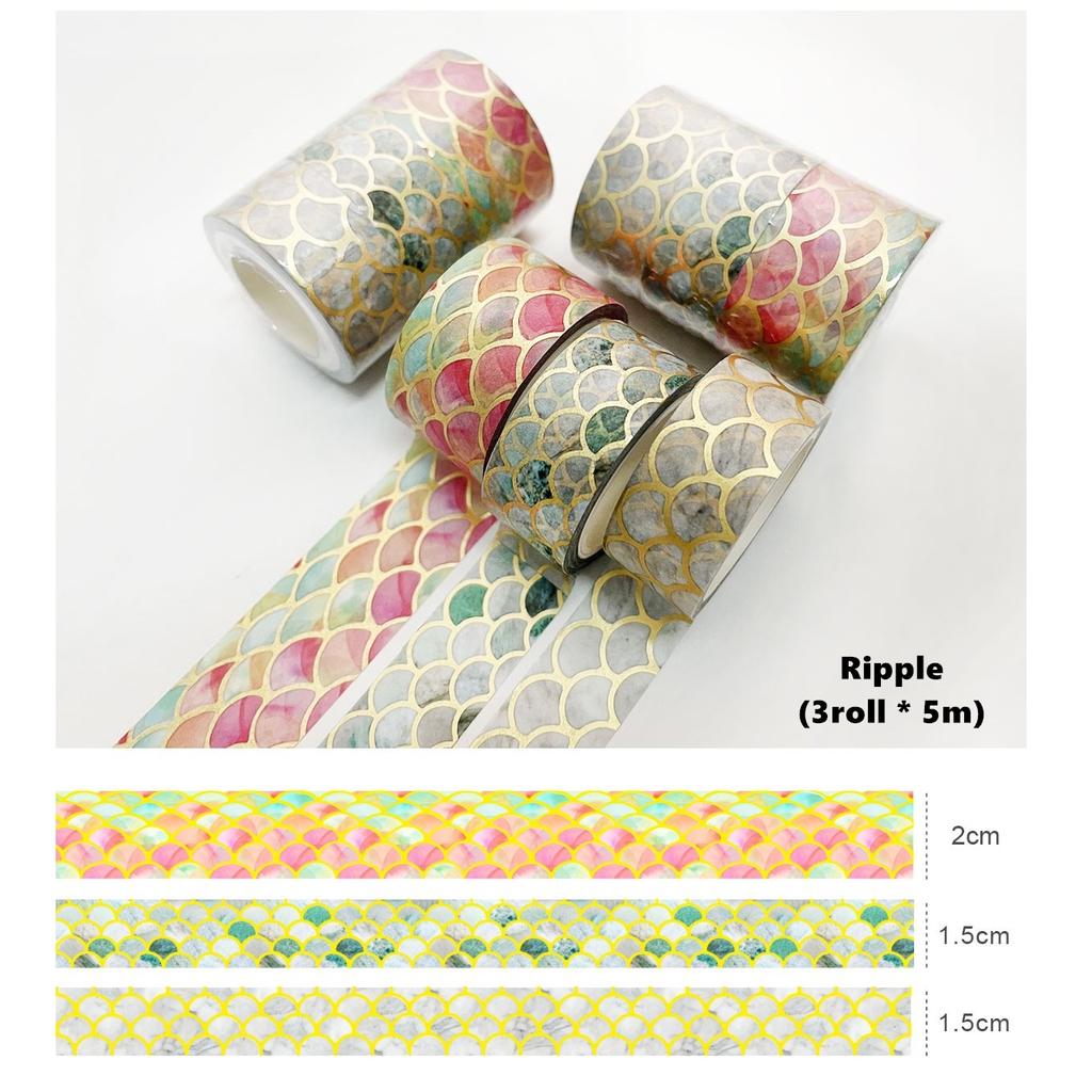 3 stk Gullfolie Washi Tapes Sett Multi Stein Stjerne Blomst Mønster Selvklebende Maskeringstape Dekor Klistremerker Dagbok