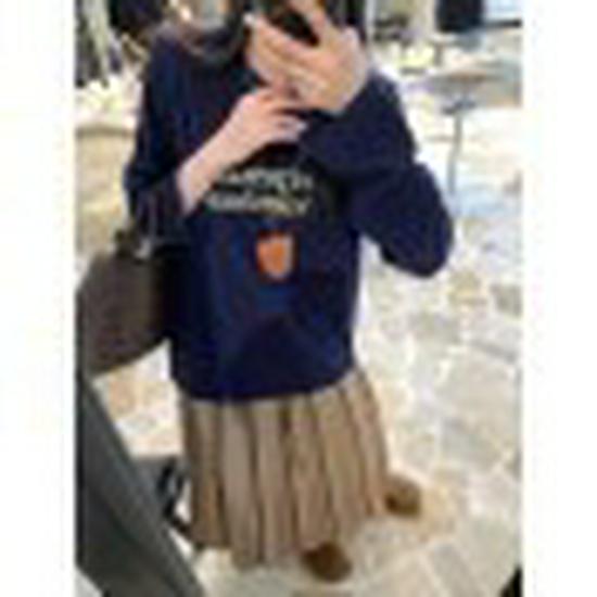 

2025 Autumn Women s White Loose-Fit Plus Size Long Sleeve T-Shirt for Layering L темно-синий