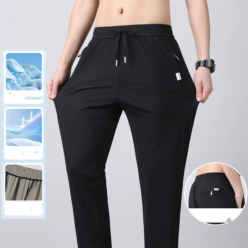 High Quality Mens Stretch Casual Pants Elastic Waist Sweatpants Ice Silky Comfortable Pants Wrinkle Resistant Running Slacks
