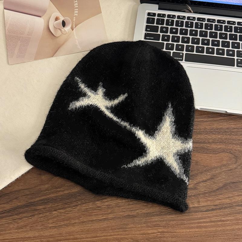 Pile hat women's autumn and winter crimping cold hat retro winter warm knitted hat