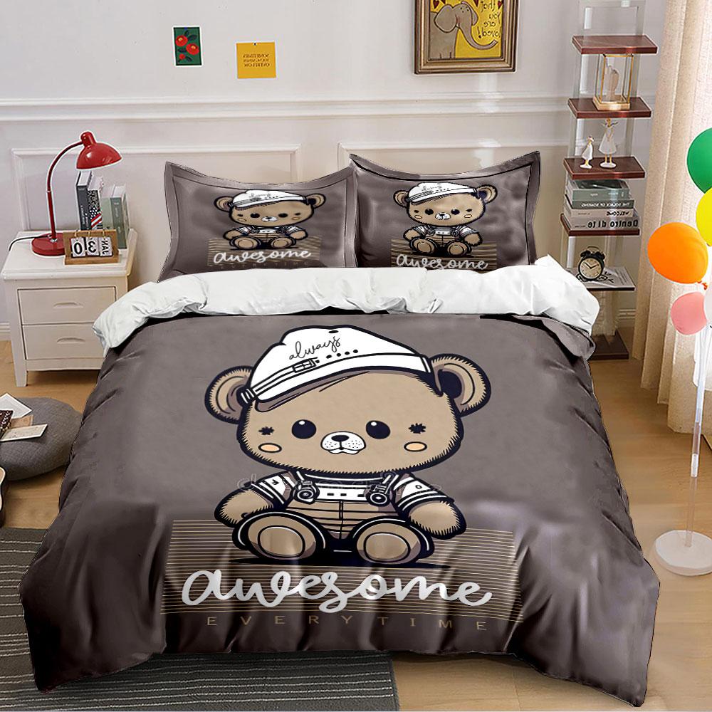 Cute Bear in Cap Design Bedding Duvet Cover Set Duvet Cover Pillowcases (1*Duvet Cover 2*Pillowcases, without duvet insert)