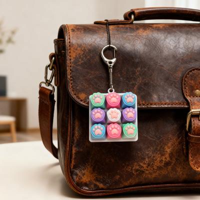 9-Keys Fidget Keyboard Toy Stress Anxiety Relief Cat Paw Keyboard Portable Decompression Button Finger Clicker Keychain