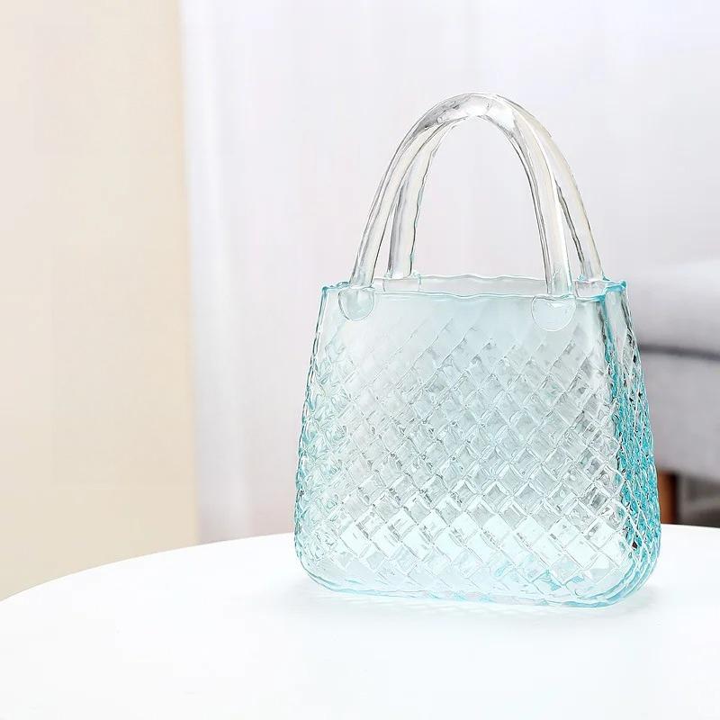 Ästhetische Gewebemuster Handtasche Glasvase Transparent Bunt Hydrokultur-Vase Mini-Aquarium Foto-Requisite Modernes Zuhause Tischdekoration