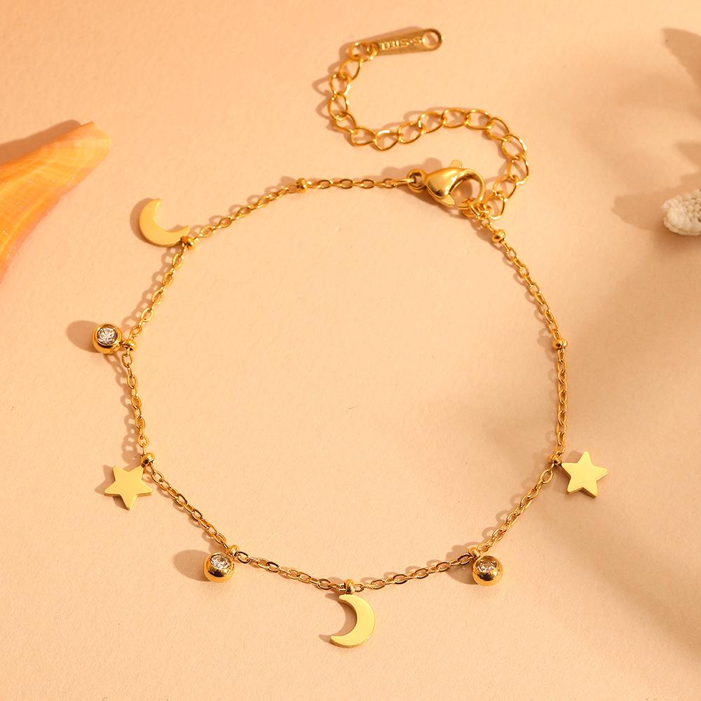Elegant Titanium Steel Star  Moon Pendant Waist Chain - Non-fading Bead Design for Women