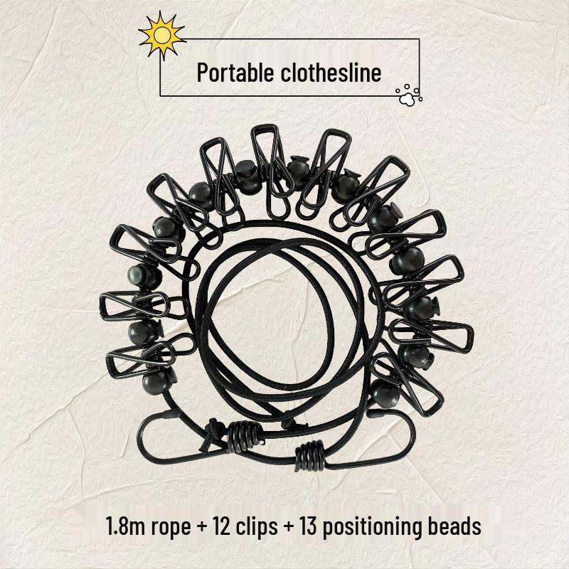 Portable Windproof Elastic Clothesline with Clips for Travel & Business Trips