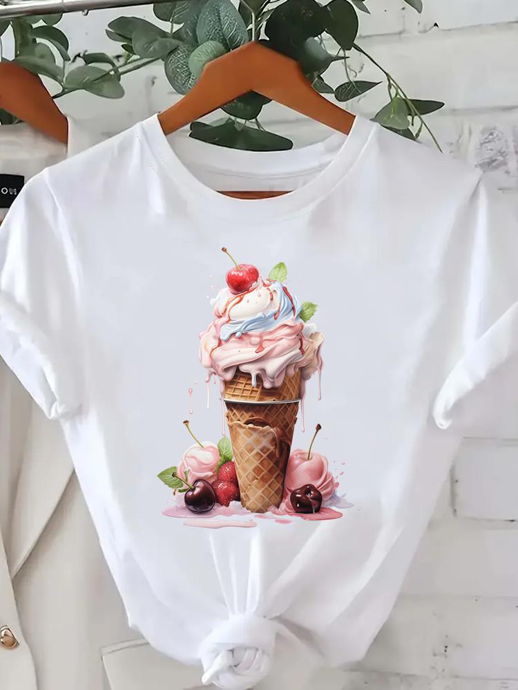 (Asian Size) Sweet Flower Cute Tee Clothing Lady Female Top Printed Women Casual T Shirt Fashion Graphic Short Sleeve T-shirts