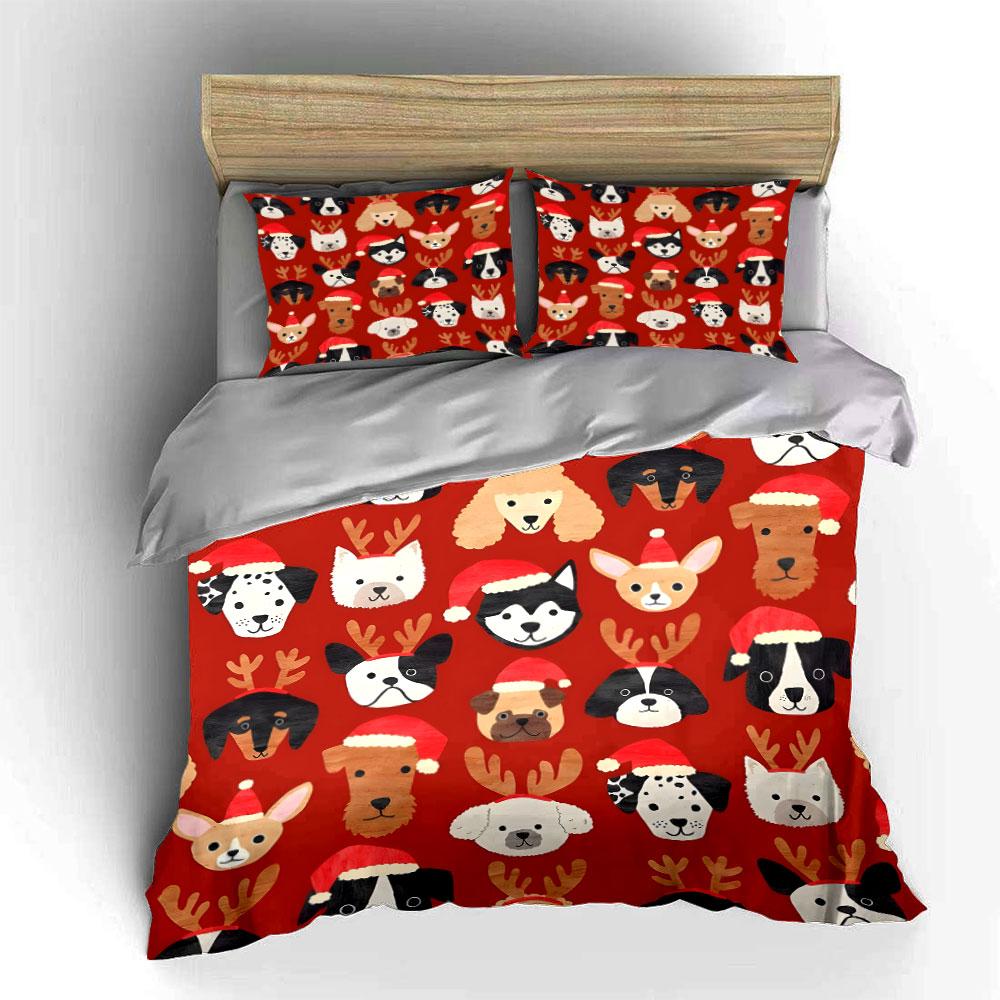 Cute Holiday Dog Pattern theme bedding Set Multiple sizes kid's and adults' bedroom Exquisite 3PC bedding set gift