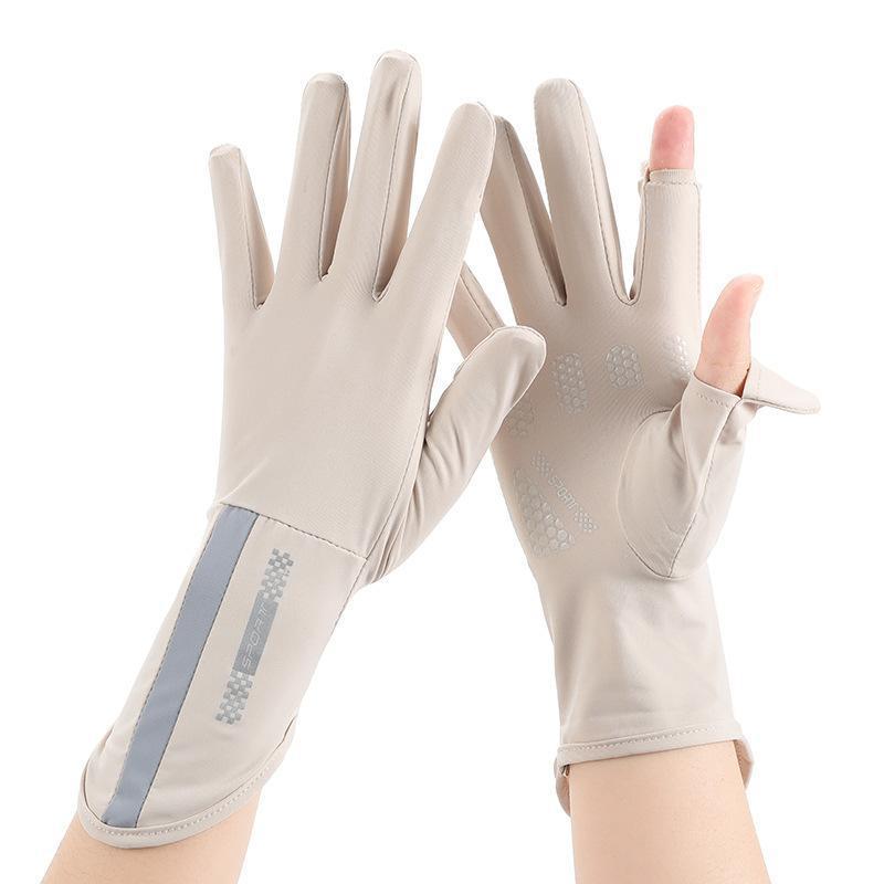 Summer Sunscreen Gloves Women Thin Ice Silk Anti-ultraviolet Dew Finger Touch Screen Driving Riding Non-slip Breathable Gloves