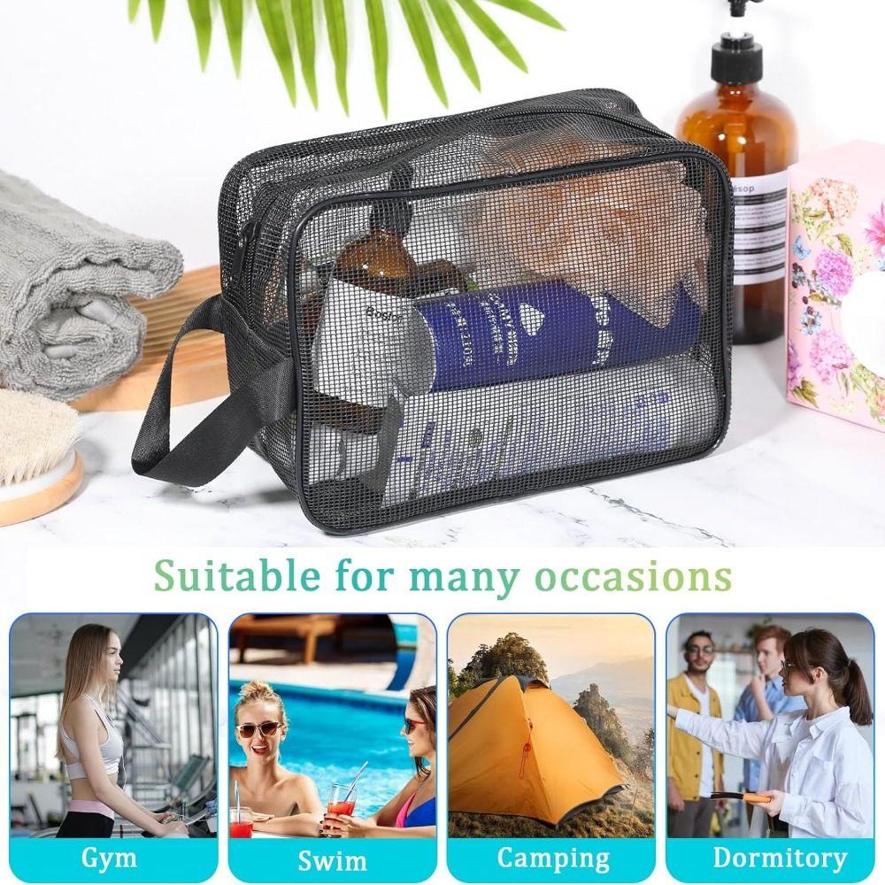 Portable Mesh Shower Bag Quick Dry Cosmetic Organizer Case Practical Tote Bag  Camping
