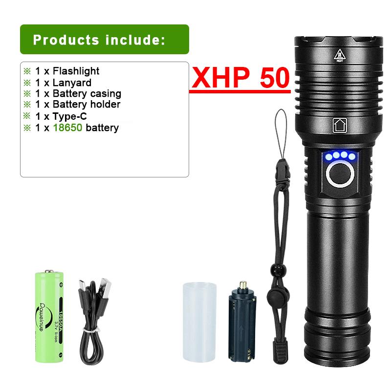 Süper 2500 Lümen El Feneri Hafif Şarj Edilebilir El Feneri Su Geçirmez Dağcılık Kamp Feneri