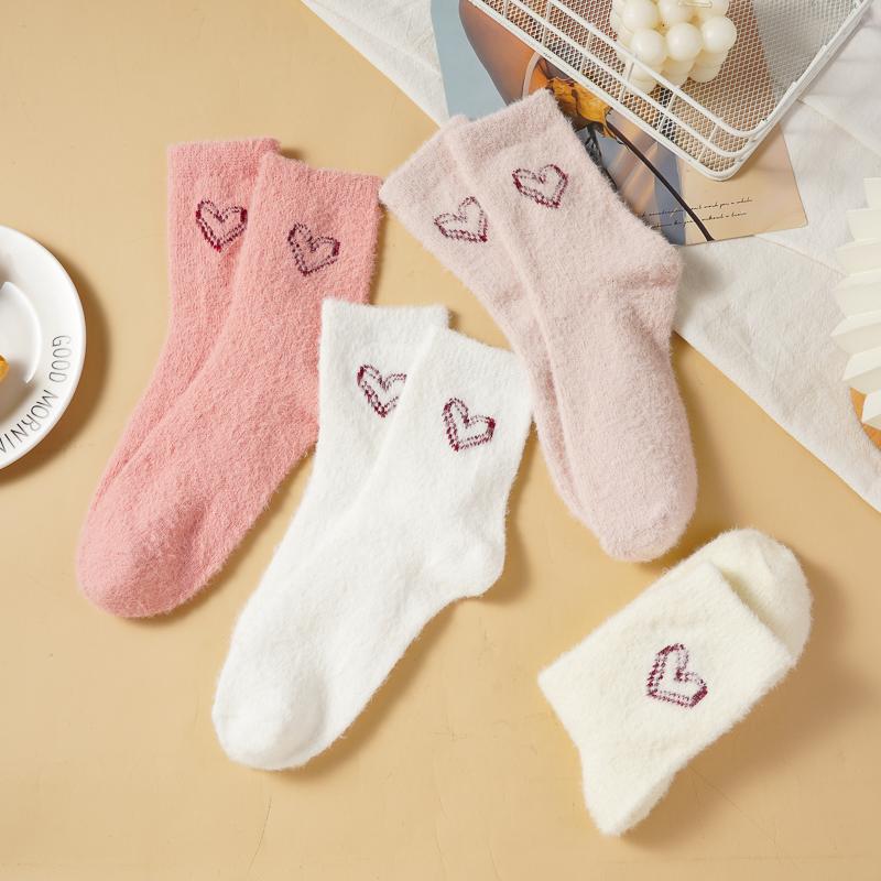 Damskie skarpety domowe w jednolitym kolorze Jesienno-zimowe do połowy łydki Pogrubione Ciepłe Skarpety z runa norek